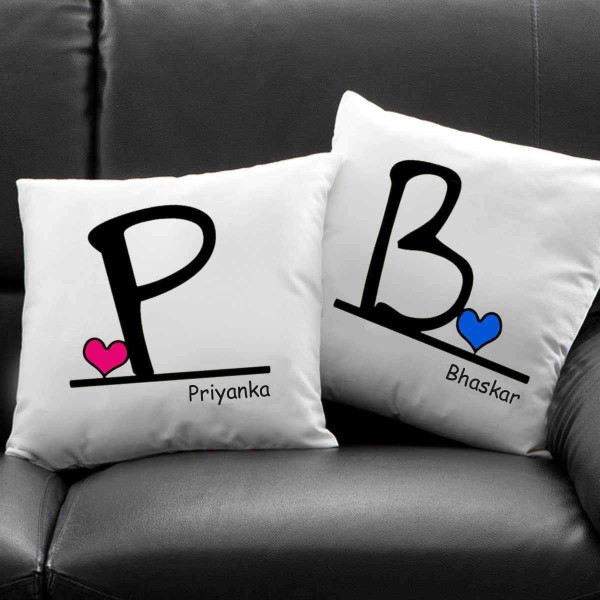 Beautiful Initial Heart Cushion with Personalized Name